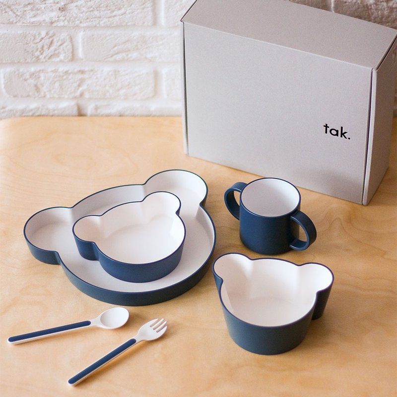 【Tak】Kids Dish bear cutlery set (4 colors in total) - จานเด็ก - เรซิน หลากหลายสี