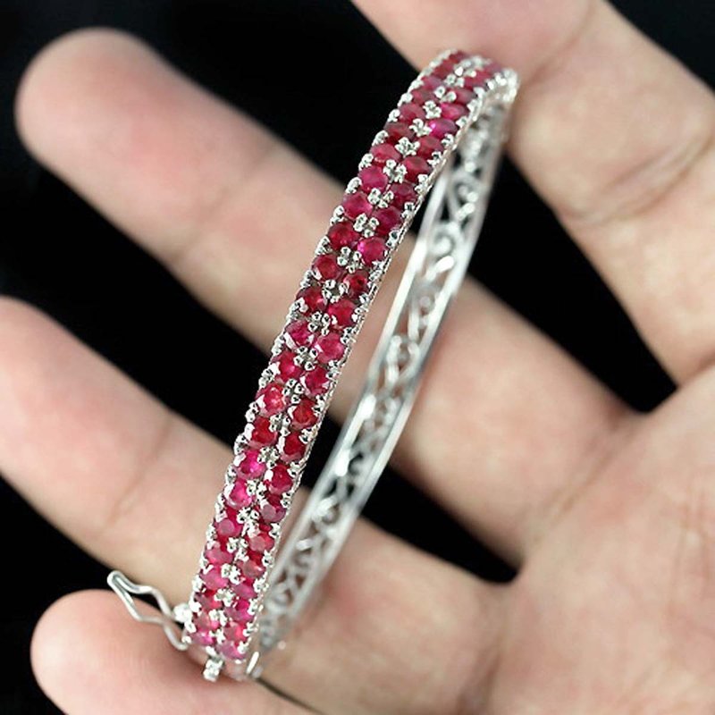 3 mm. Red natural ruby bracelet silver sterling 6.5 inch - 手鍊/手環 - 純銀 紅色