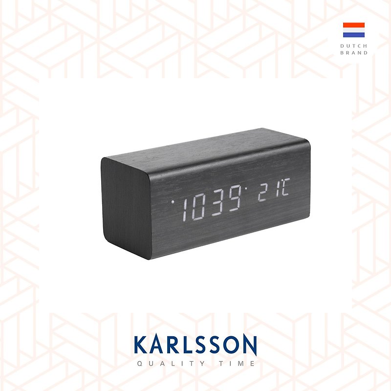 Karlsson, 木紋LED鬧鐘 Alarm clock Block wood black LED - 時鐘/鬧鐘 - 木頭 黑色