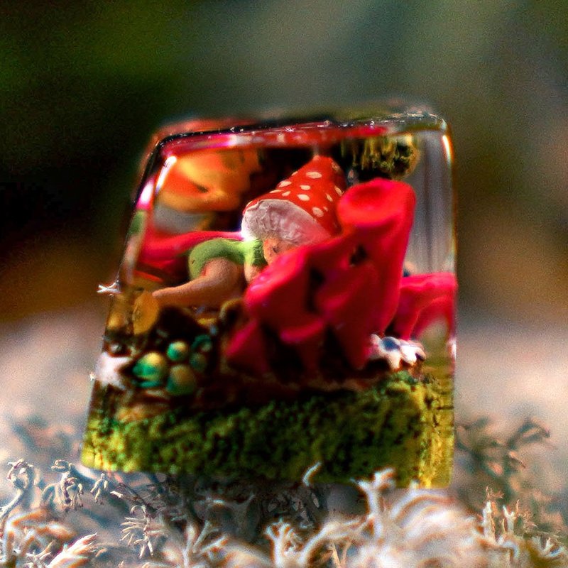 Artisan keycap, Fairy s Dream, SA profile R1, Cute mushroom Key Cap, Cherry MX - 電腦配件 - 樹脂 咖啡色