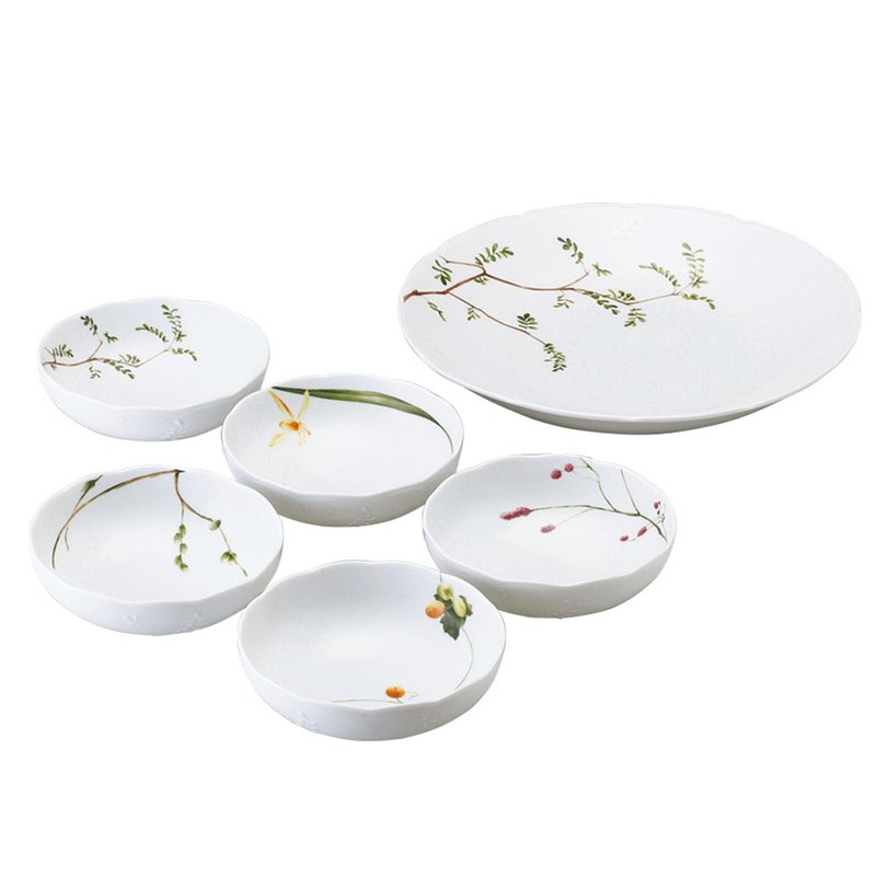 【NARUMI】Satohana Goyomi flower calendar bowl and plate set (6 pieces) - จานและถาด - ดินเผา หลากหลายสี