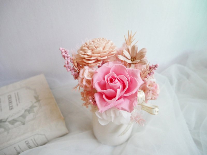 圓盆中小型不凋花盆花【春櫻漫飛】開幕/辦公擺飾/生日/畢業禮物 - 乾燥花/永生花 - 植物．花 粉紅色