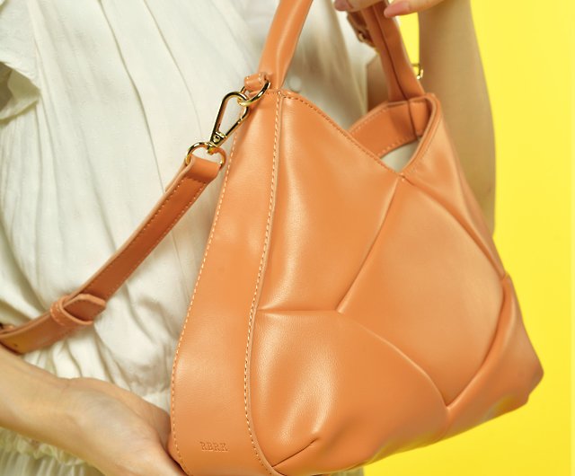 Women's Apricot Togo Leather One-Handle Shoulder Hobo Bags Zipper Handbag