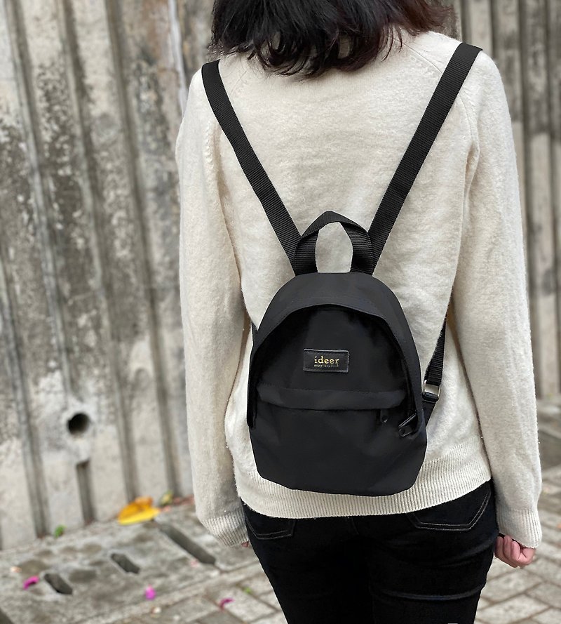 [Transfer] Kayla water-repellent nylon black mini backpack ultra-light backpack school bag - กระเป๋าเป้สะพายหลัง - วัสดุอื่นๆ สีดำ