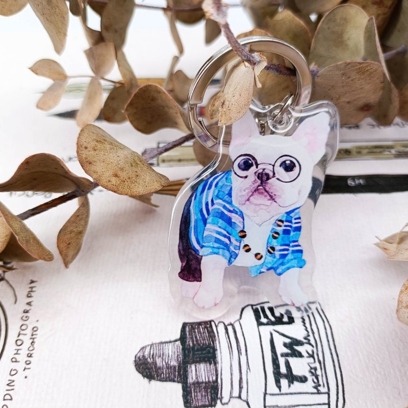 PS287_Cute French Bulldog 13/crystal pendant - Keychains - Plastic Multicolor