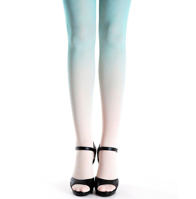 Ivory-mint ombre gradient pantyhose tights - 內搭褲/緊身褲 - 尼龍 白色