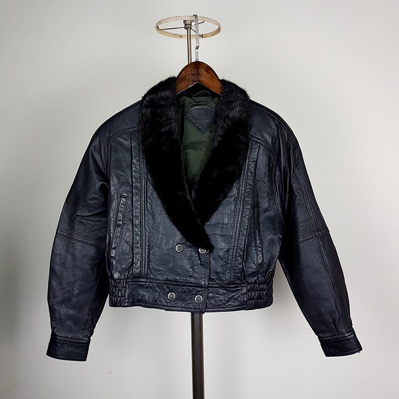 Little Turtle Ge Ge - Japan - Fur Collar Sheepskin Rider Jacket VINTAGE - Men's Coats & Jackets - Genuine Leather 