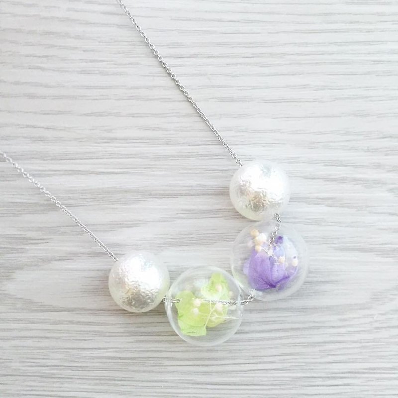 Summer Mint Green Purple Preserved Flower Necklace Bridesmaid  Gift  - Chokers - Glass Green