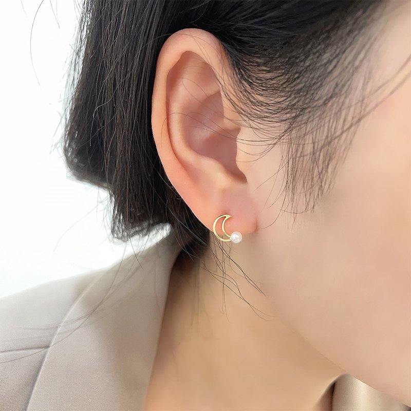 moon pearl earrings - ต่างหู - เครื่องประดับ 