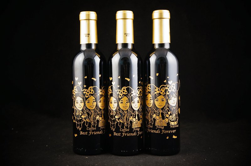French Wine Red Wine 375cc 【Hong Kong original DYOW】 wedding anniversary gift Wine Engraving unique combination of portrait design concept realistic Q version of the portrait with the pattern of text wine bottle carved a pair of wedding a wedding gift set  - ภาพวาดบุคคล - แก้ว 