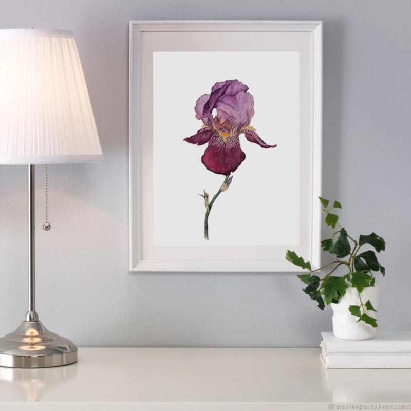 Custom watercolour art Hand painted original watercolour artwork flower painting - ตกแต่งผนัง - กระดาษ สีม่วง