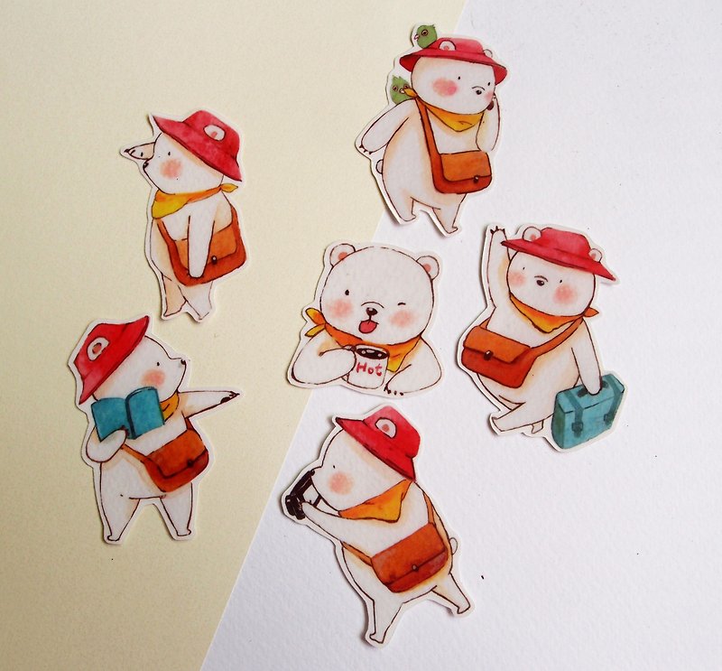 Traveling bear/clear sticker/total 6 pieces - สติกเกอร์ - พลาสติก หลากหลายสี
