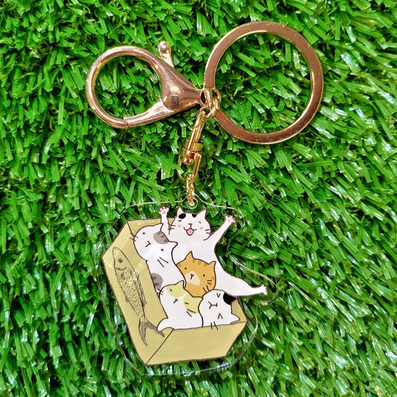 3Cat Shop Exclusive Keychain-Yellow Cardboard Cat (Illustrator: Miss Cat) (Longest Side: 5cm) - Keychains - Acrylic 