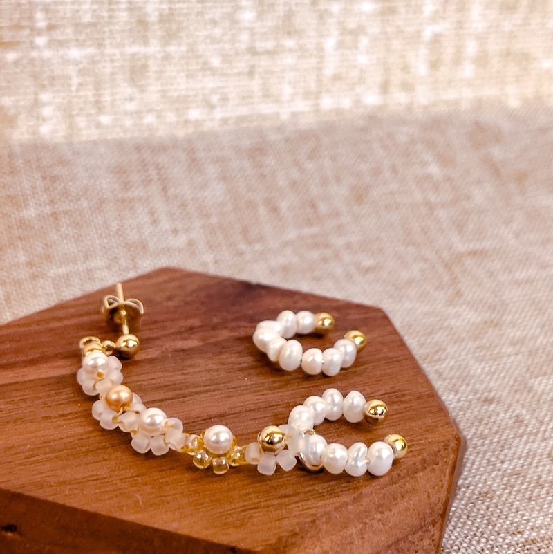 The Swing | Beaded Pearl Ear Cuff/Earrings - Earrings & Clip-ons - Pearl Gold