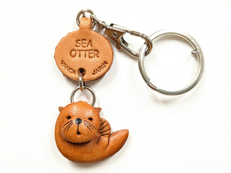 海獺 迷你 真皮鑰匙圈 手作 日本製造 立體造型 VANCA - 鑰匙圈/鑰匙包 - 真皮 咖啡色