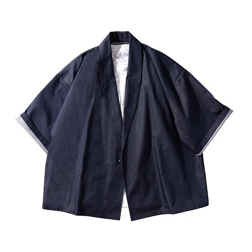 神海紋 S-CrestTaiwan （台灣） 【神海紋 濃藍羽織】原創手作日系夏季青果領羽織外套西裝改良