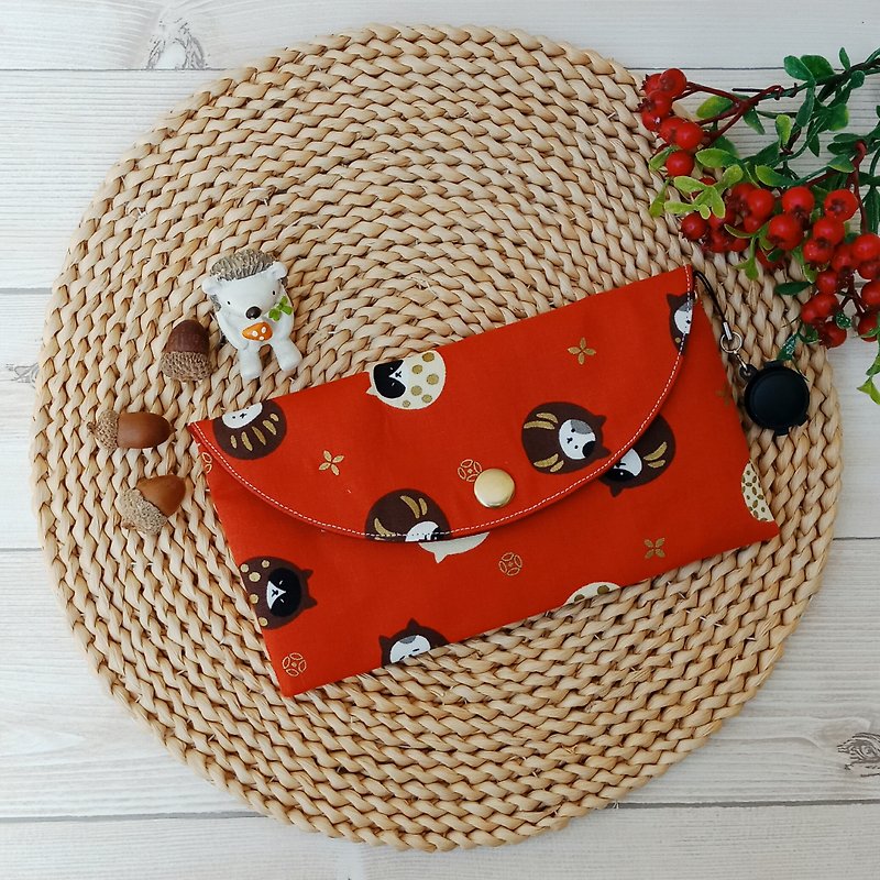 [Lucky Red Packet] Orange Fu Shen-with small ink pad - กระเป๋าสตางค์ - ผ้าฝ้าย/ผ้าลินิน สีส้ม