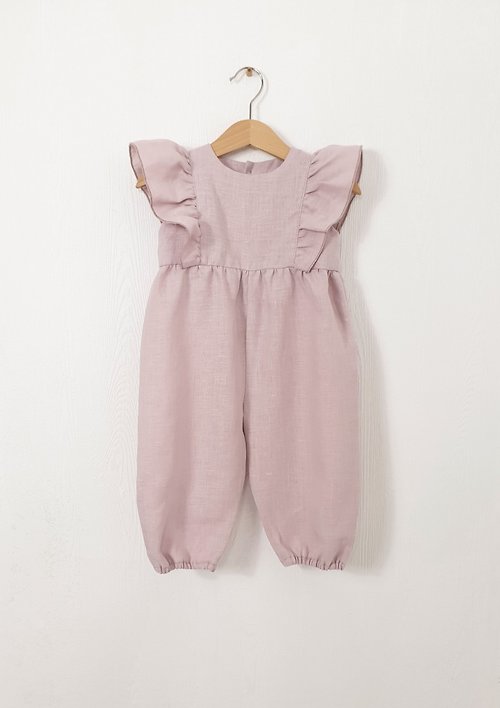 8 a.m.Apparel Natural linen ruffle romper sleeveless, boho romper for baby and toddler girl