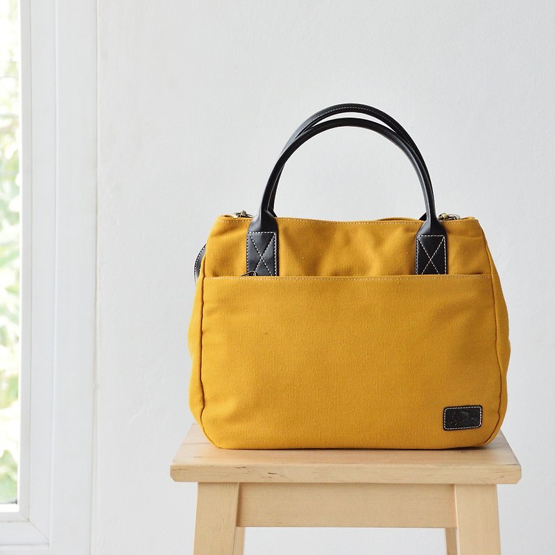 2-辦法手提袋 - 黃色芥末 - 手提包/手提袋 - 棉．麻 黃色