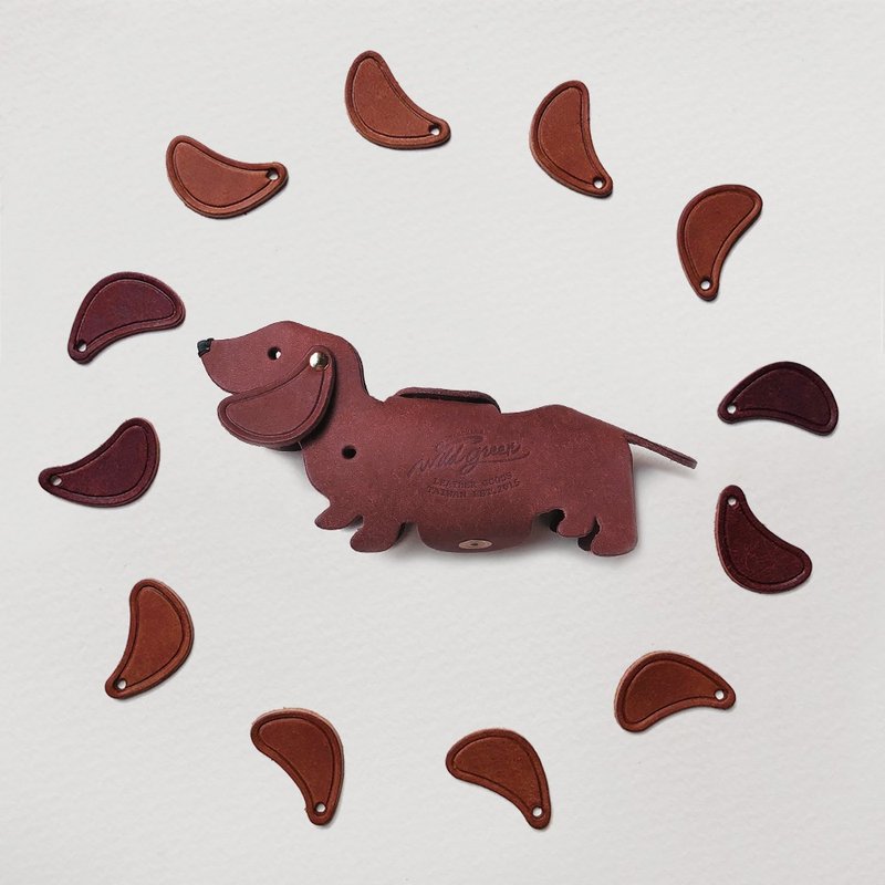 Love Dachshund Dog Car Key Case | Charming Red Car Key Case - ที่ห้อยกุญแจ - หนังแท้ สีแดง