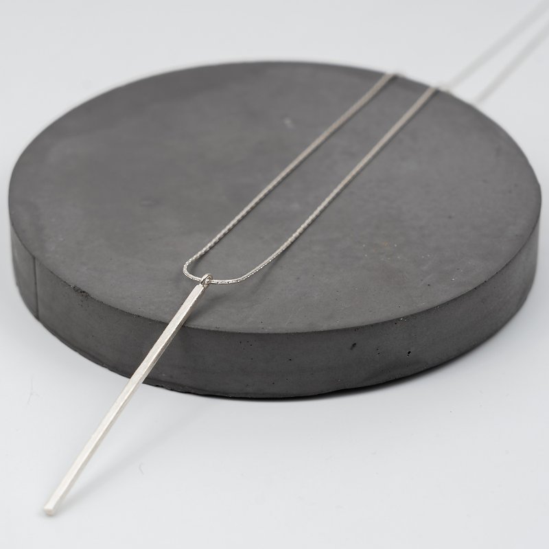 Vertical long bar silver pendant necklace (STN19) - 長項鍊 - 銀 銀色