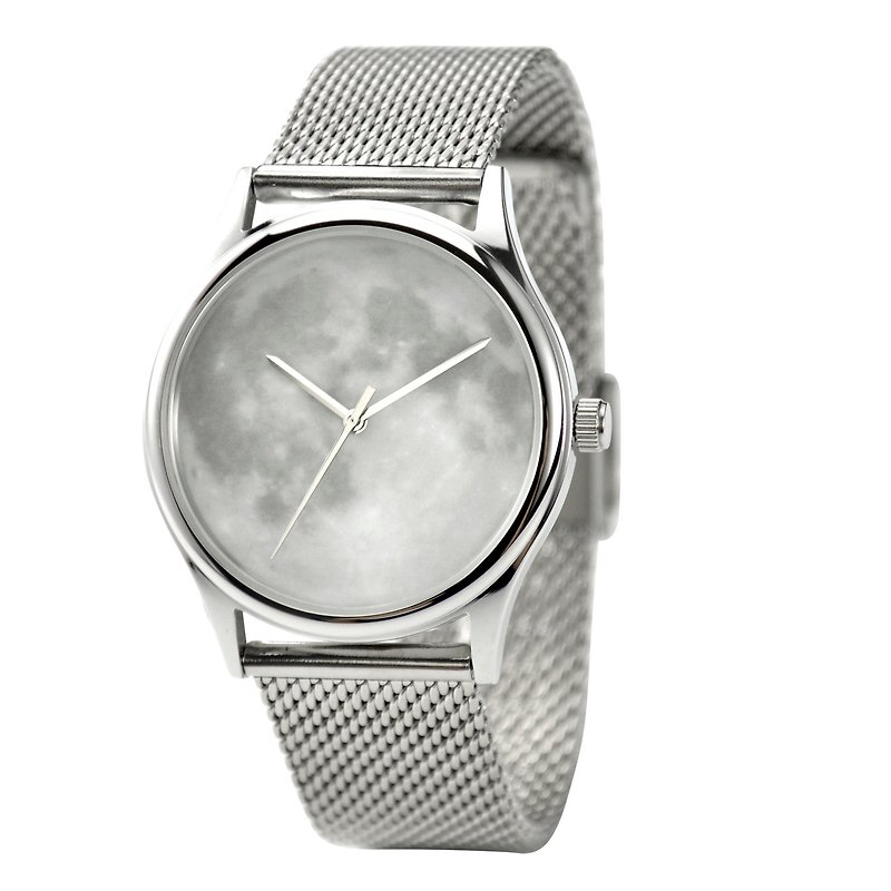 月球手錶 (白色) 配織網鋼帶 I 中性 I 全球免運 - 女裝錶 - 其他金屬 白色