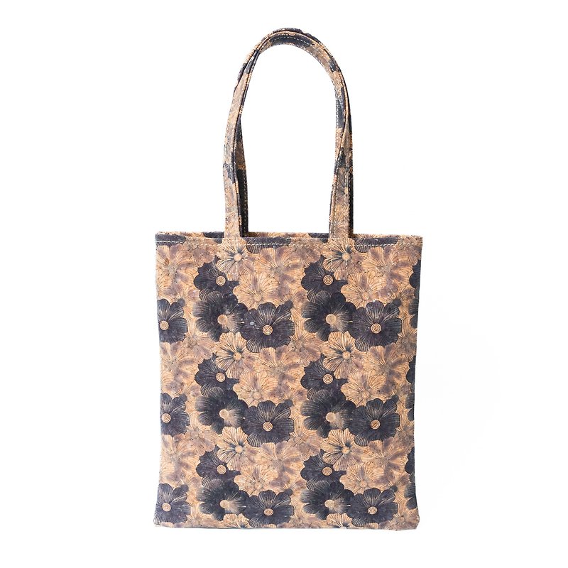 Cork leather A4 tote bag (floral) - Handbags & Totes - Eco-Friendly Materials Multicolor