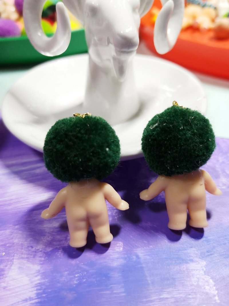 Remade Kewpie Dolls/ doll earrings/Playful decoration/handmade/kawaii/harajuku - Earrings & Clip-ons - Plastic Green
