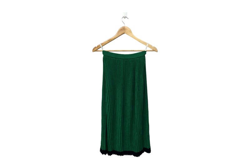 70s Ungaro Paris Emerald Green accordion midi Pleated skirt with black hemline - Skirts - Polyester Green