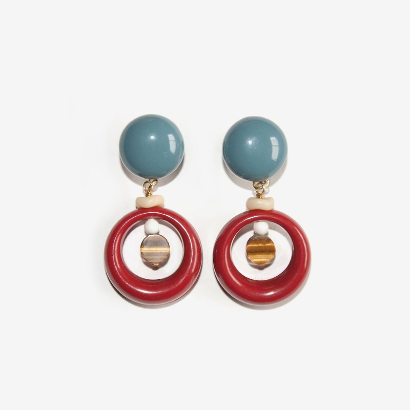 Dusty Blue and Tigerite Stone Earrings - Earrings & Clip-ons - Acrylic Blue
