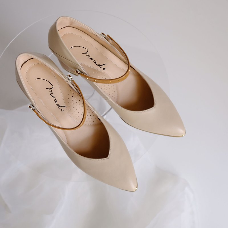 Elegant naked apricot. Top cowhide air cushion high heels shock-absorbing decompression full leather women's shoes MIT - รองเท้าส้นสูง - หนังแท้ สีกากี