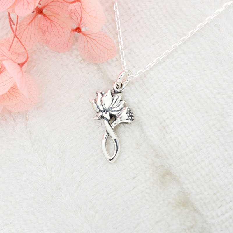 【Angel & Me】Love Lotus s925 sterling silver necklace mother Day birthday gift - Necklaces - Sterling Silver Silver