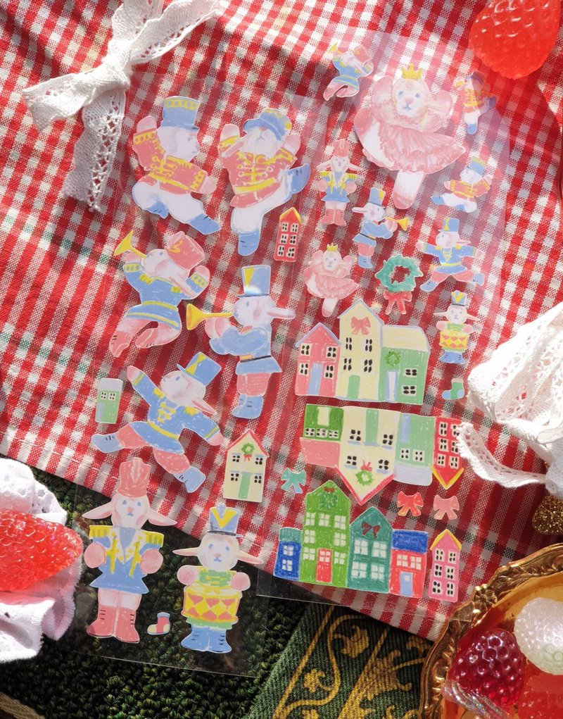 (Fluffy Yangmal) The Nutcracker Lamb holiday present seal sticker SET - 貼紙 - 塑膠 粉紅色