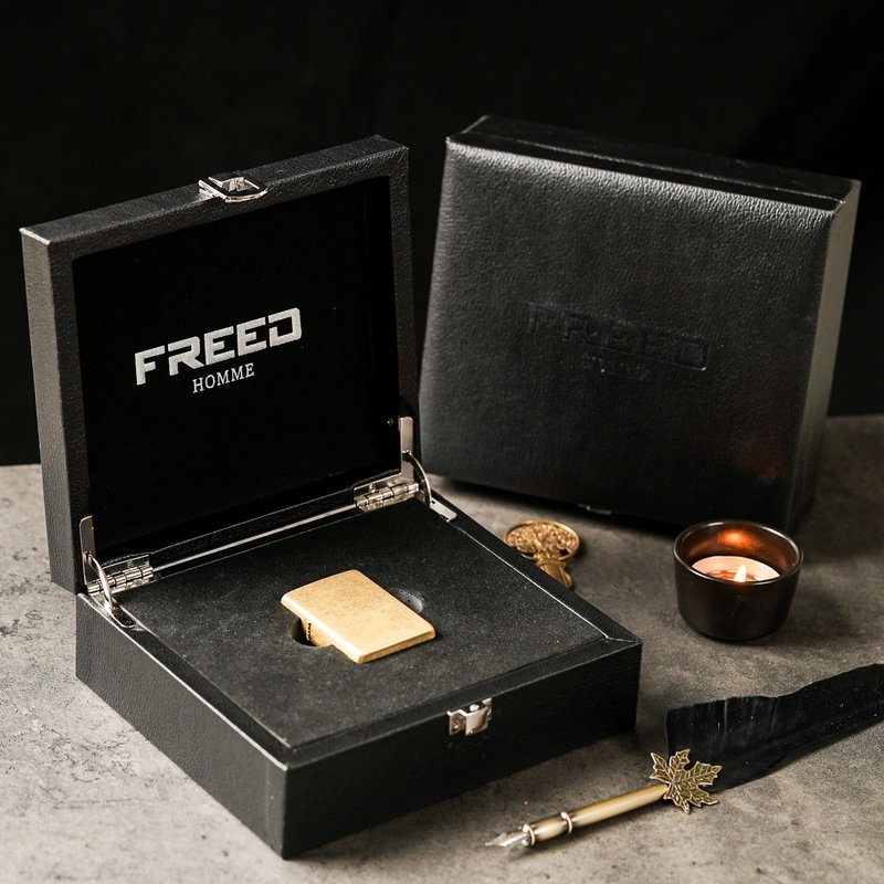 【FREED】 Bronze shell gold knurled lighter gift box customized gift engraving fast shipping - อื่นๆ - โลหะ สีเงิน