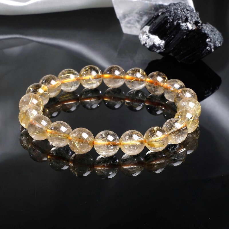 #345 One Picture One Thing/10mm Golden Blonde Crystal Bracelet with dense and shiny hair attracting wealth and career luck - สร้อยข้อมือ - คริสตัล สีทอง