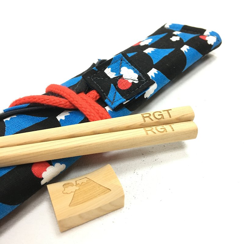 | •R• | 全新 | 日本富士山 | 環保袋+檜木筷架組 - 筷子/筷子架 - 棉．麻 