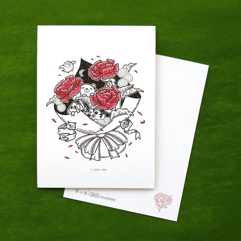 -Mosabear-Original postcard-I LOVE YOU MAMA- - การ์ด/โปสการ์ด - กระดาษ สีแดง