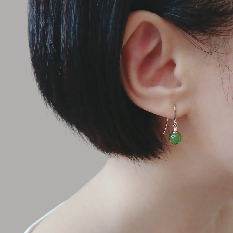 Elegant Nephrite Jade 14Kgf Drop Earrings Spring Grass Green | Hook Available - ต่างหู - หยก สีเขียว