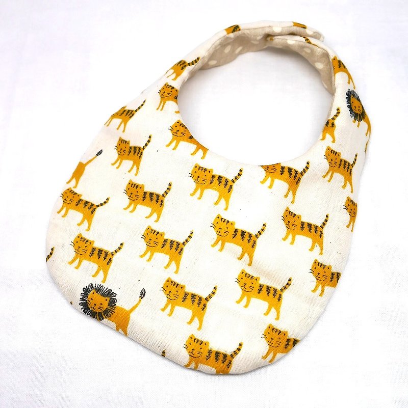 Japanese Handmade 4-layer-double gauze Baby Bib /cat and lion - ผ้ากันเปื้อน - ผ้าฝ้าย/ผ้าลินิน ขาว