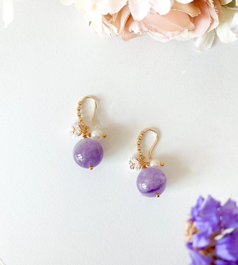 RURI | Silver Plum Stone gold amethyst earrings Clip-On fascinating wisdom - Earrings & Clip-ons - Gemstone Purple