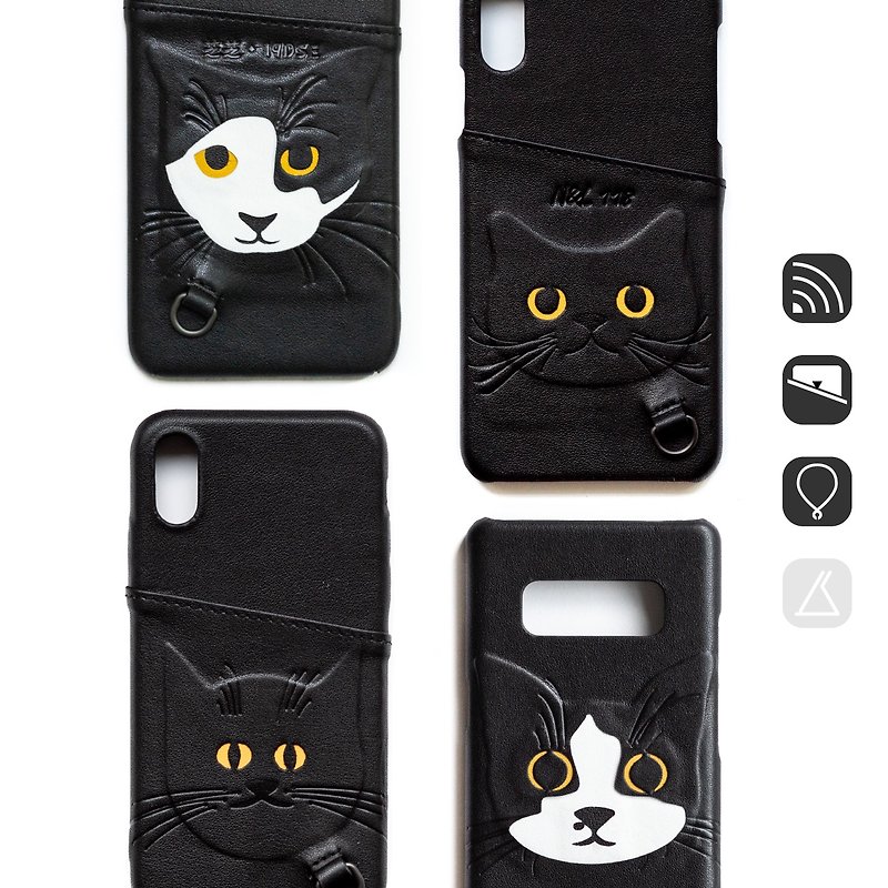 BC18 貓奴喵星人真皮手機殼 可壓字 iPhone Android 全機種可訂製 - 手機殼/手機套 - 真皮 多色