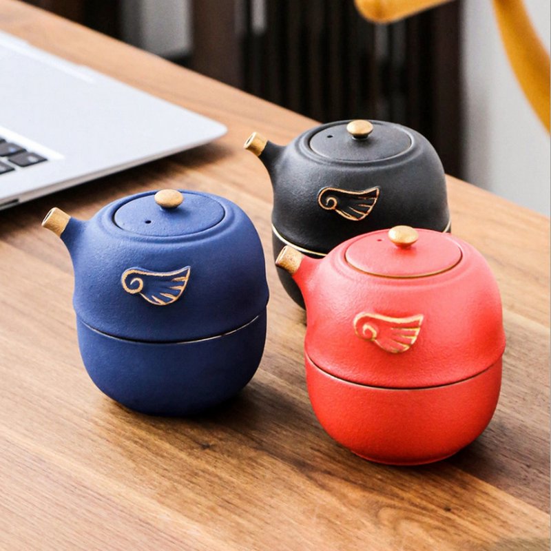 翅膀茶具  一壺二杯  贈便攜包  迷你款三色 - 茶壺/茶杯/茶具 - 陶 