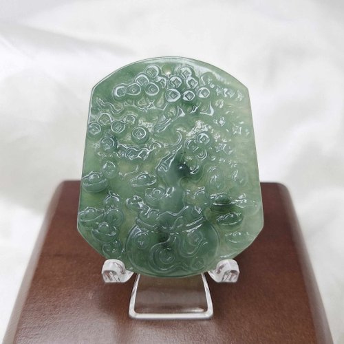 緣圓翡翠 緬料冰藍水飄花 有錢數 招財樹 吊墜 牌件 | 天然緬甸玉A貨翡翠