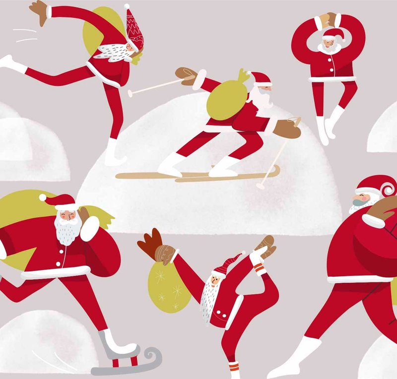 Sports Santas clipart, Santa Claus, Christmas clipart, Santa in move - วาดภาพ/ศิลปะการเขียน - วัสดุอื่นๆ 