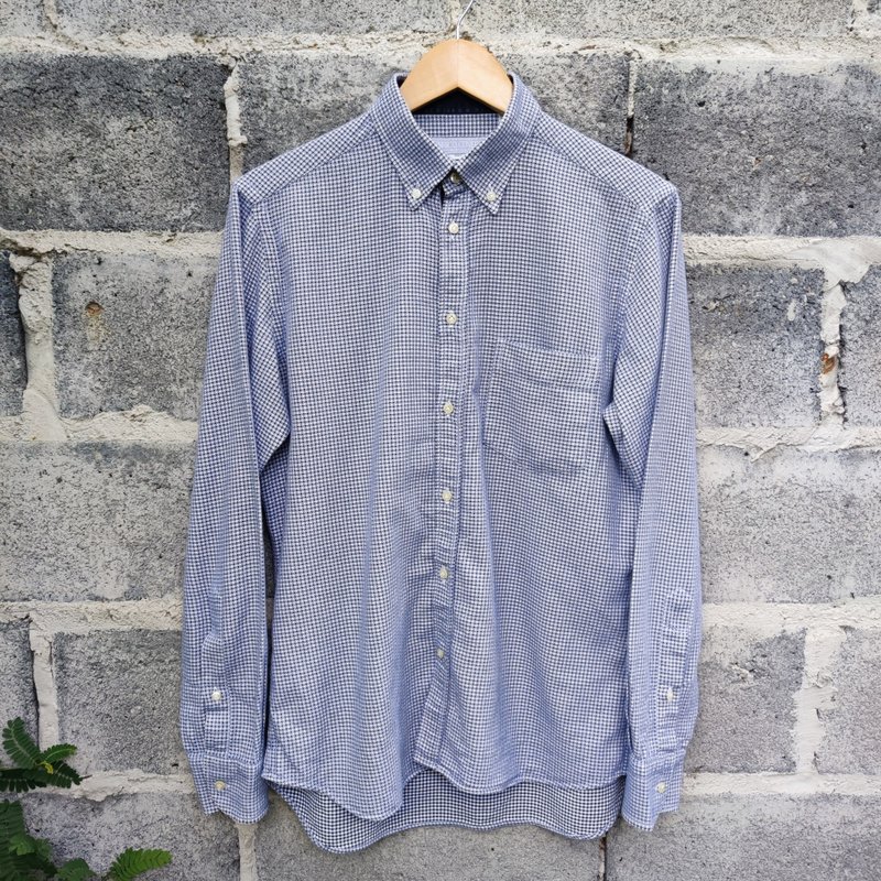 Vintage Enrico coveri Plaid knit Blue Plaid Button Down Shirt - 男襯衫/休閒襯衫 - 棉．麻 藍色