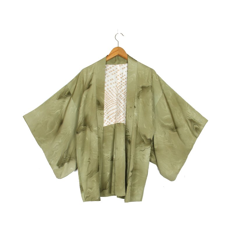 [Eggs] brown wave and current plant vintage prints vintage kimono haori - จัมพ์สูท - เส้นใยสังเคราะห์ สีเขียว