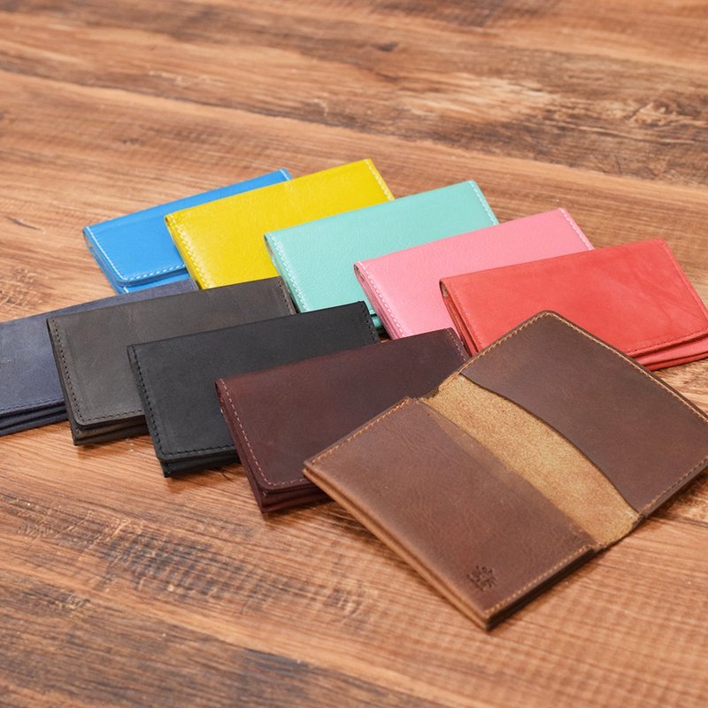 Business Card Case 4 Pockets Cowhide Goat Leather Business Card Case HAK017 - Card Holders & Cases - Genuine Leather Multicolor