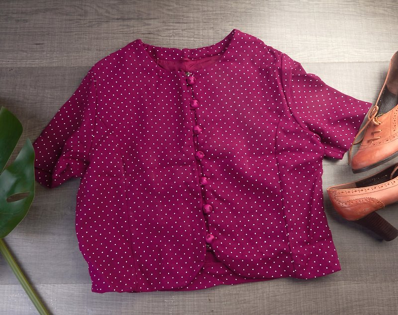 S | Vintage Top Crop Women Blouse | Women Polka Dot Top | Women's vintage Blouse - Women's Shirts - Other Materials Pink