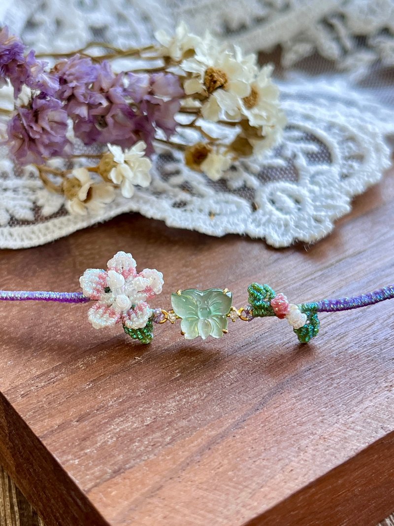 花間絮語-18K純金鑲嵌翡翠設計手環 - 手鍊/手環 - 玉石 粉紅色