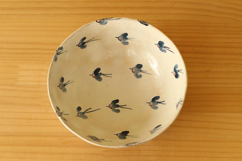粉引きの幸せの青い鳥のサラダボウル。 - 碗 - 陶 藍色